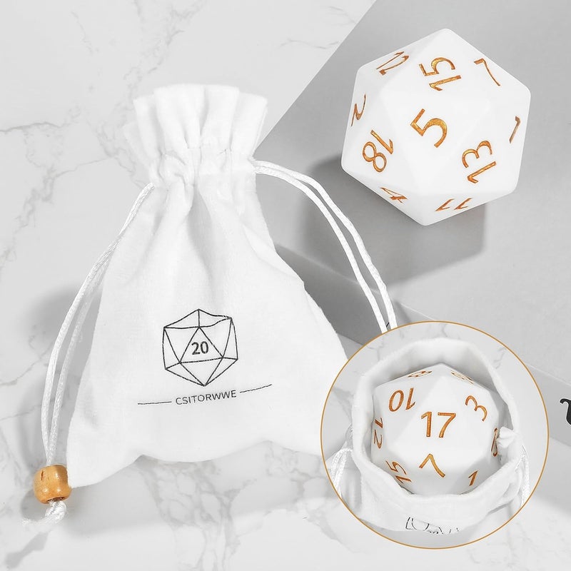 CSITORWWE 55mm Giant D20 Dice,20 Sided Resin Dice with Velvet Pouch, Titan Polyhedral Dice for TTRPG Tabletop Gaming,Dungeon Masters,RPG Adventures(New White) - Image 5